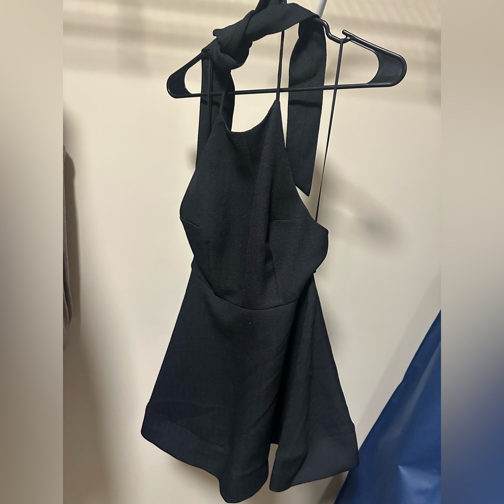 Black halter neck bow mini dress